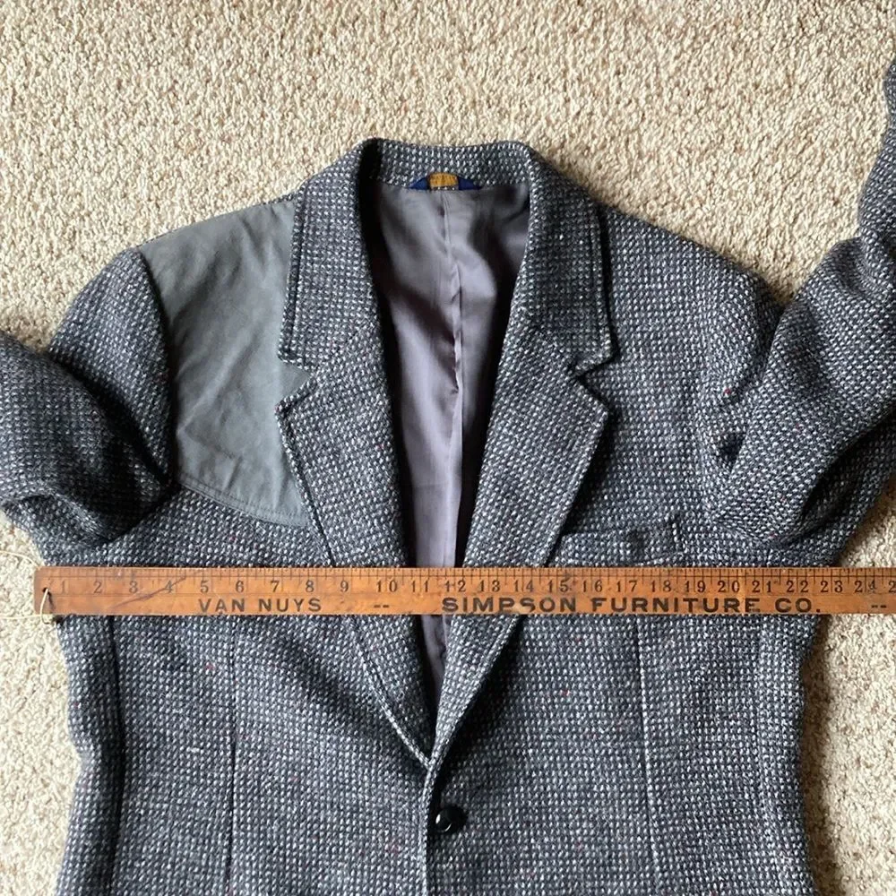 Vtg Pendleton Men’s Gray Multi-Color Fleck Tweed Wool Blazer Jacket Suede Trim
